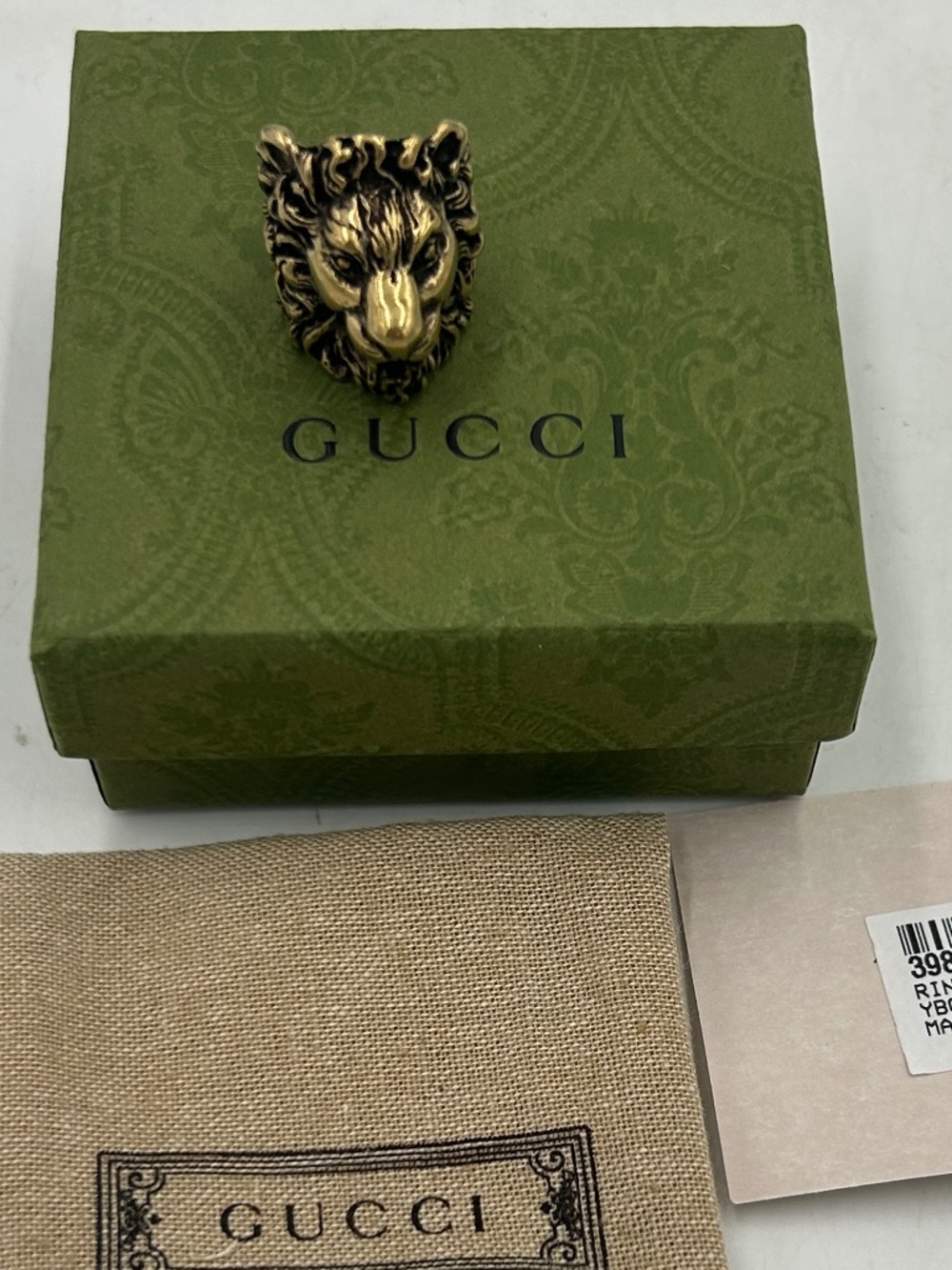 Unisex Gucci Lionhead Brasstone Ring.  Size 6.  Made in Italy.